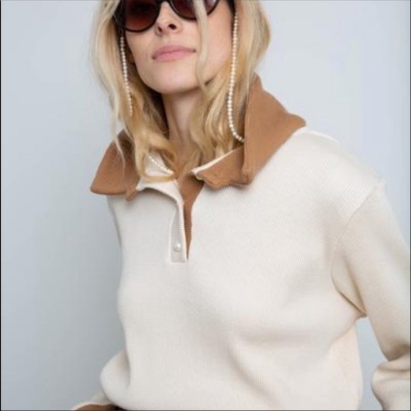 Donni. Thermal Duo Pullover - size XS- Cream/Camel - Picture 3 of 8